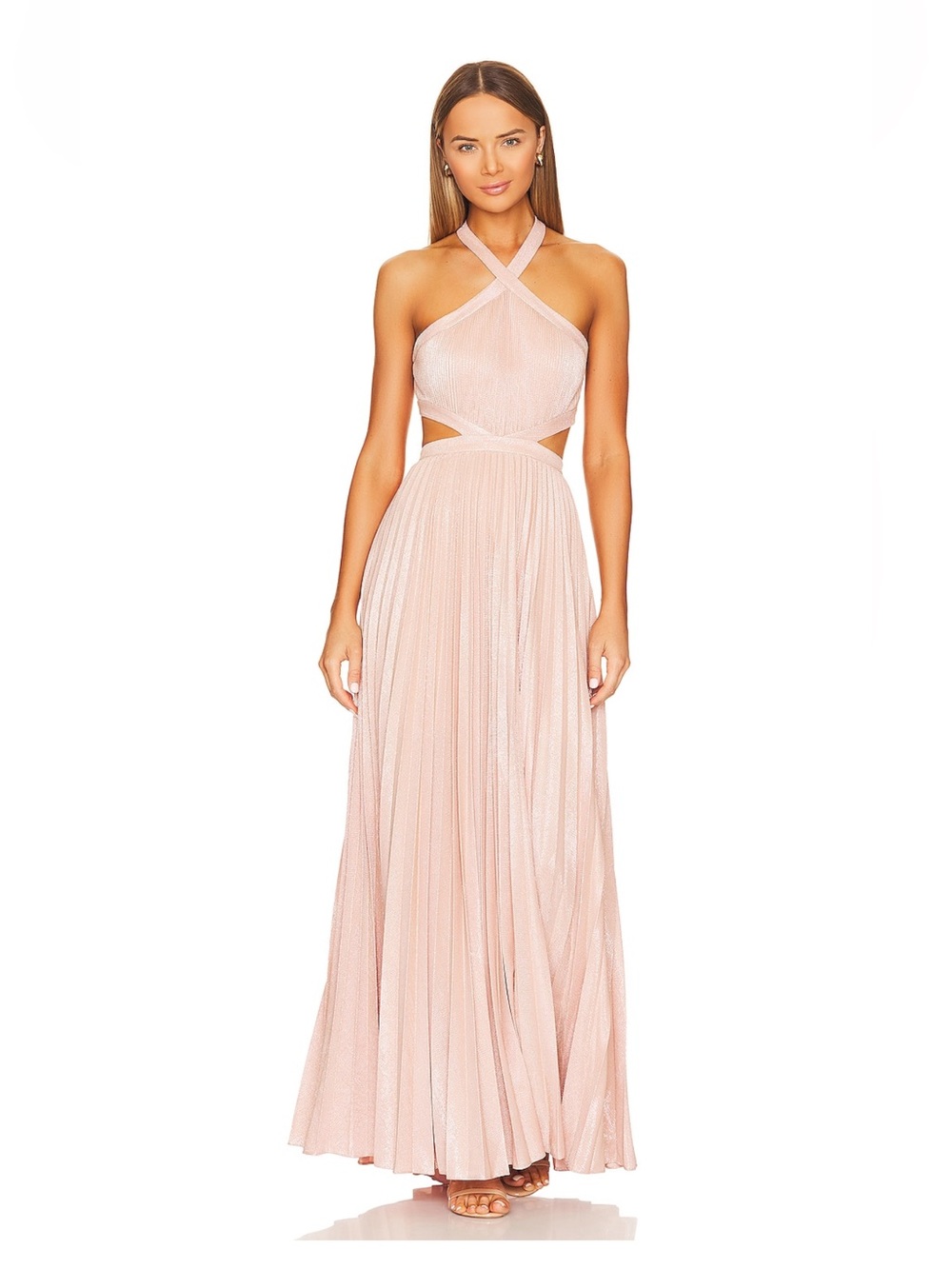 BCBG Metallic Evening Gown in Bare Pink
